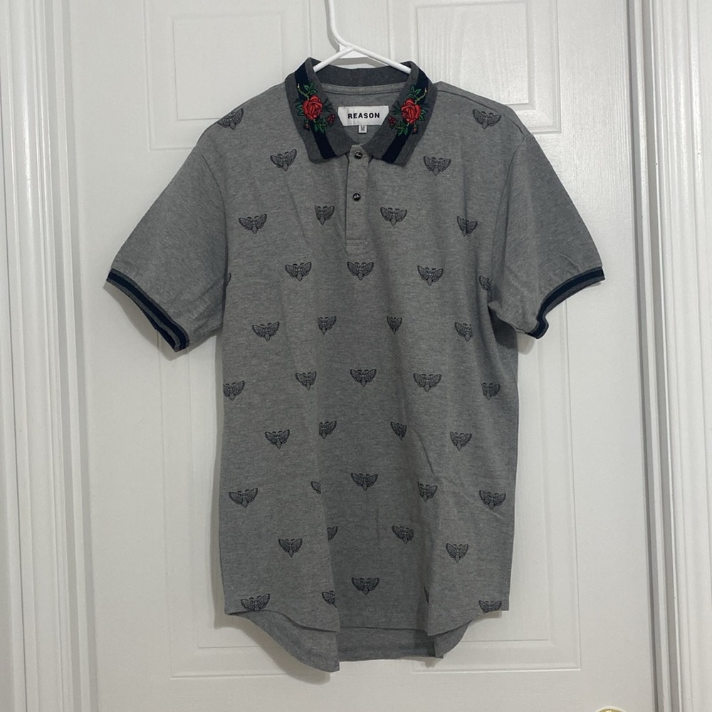 Reason brand men’s Polo Embroidered Rose Size medium ( 109 A)